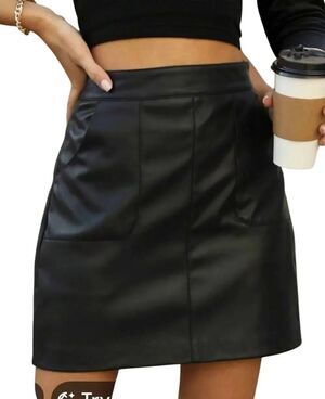NWT Giolshon Black Faux Leather Mini Skirt Size XL